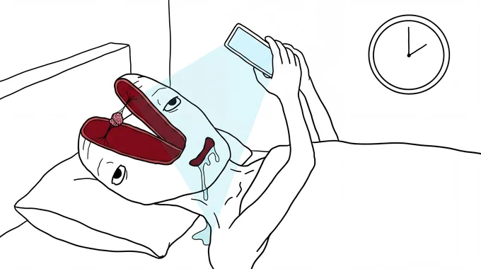 Lying flat in bed at 4am with the phone held above his face.
