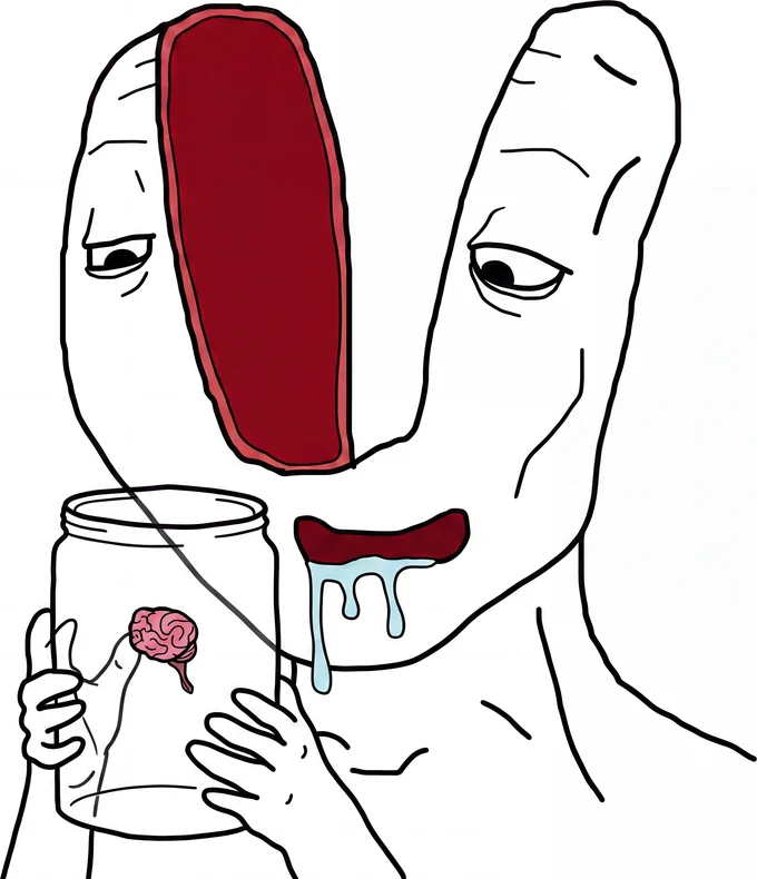 Peering into a jar containing his own brain.