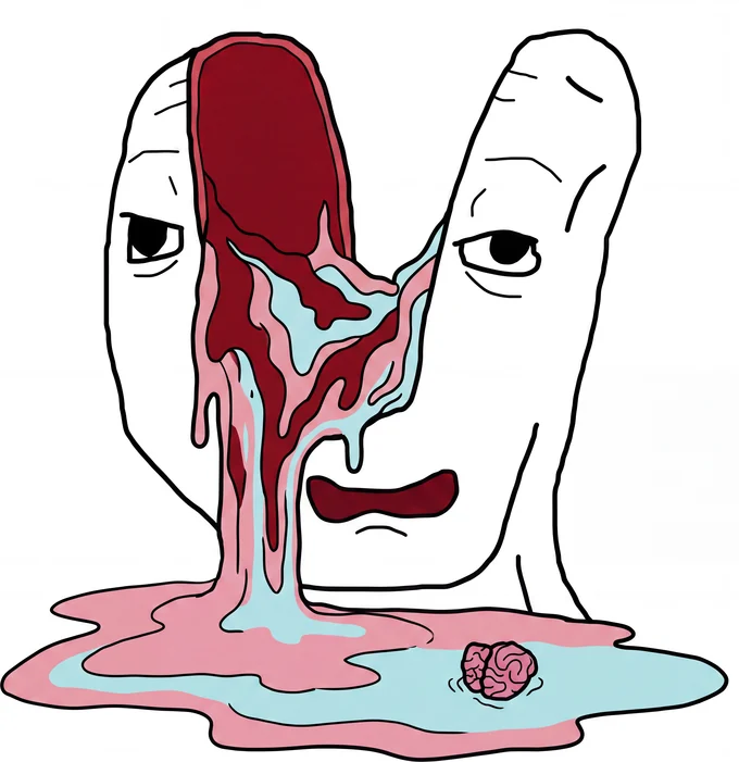 The contents of the skull melting out and pooling on the floor.